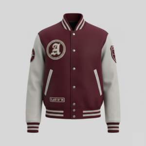 Chaqueta Universitaria Deportiva Tipo Letterman, Cuerpo de Lana, Mangas de Cuero, Parche con Logotipo Personalizado, Fabricante OEM, Venta al Por Mayor - Product Image 1