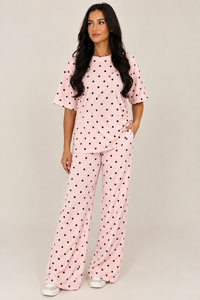 Ensemble Lounge 2 Pièces Femme Tendance à Pois – Haut à Manches Courtes Col Rond & Pantalon Long Style Universitaire – Tenue Quotidienne Très Vendue - Product Image 2