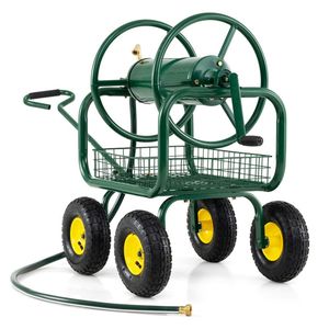 Carrello Avvolgitubo da Giardino Rinforzato da 15m con Ruote Pneumatiche da 25cm, Raccordi in Ottone di Grande Capacità, Cesto Portaoggetti da 30m G - Product Image 5