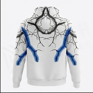 Sweat à capuche blanc pour homme avec imprimé éclairs bleus, coupe oversize, en polyester tricoté, décontracté, pour l'hiver, avec poche avant - Product Image 2