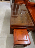 Ensemble de table à manger traditionnelle en acajou massif de luxe, chaises sculptées à la main avec tête d'éléphant, écologiques, durables, personnalisées, style royal antique