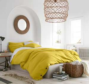 Ensemble de literie en lin jaune moutarde avec housse de couette et 2 taies d'oreiller, tissu lavé pour la décoration de la maison, de la chambre à coucher et de l'hôtel, ensemble de 3 pièces - Product Image 1