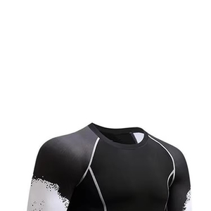 <b>Men</b> Full Sleeve Rash Guard Black With White Wave Print Quick Dry Spandex Polyester <b>Compression</b> <b>Shirt</b> For Adults - Product Image 4