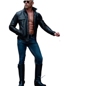 Mens Leather Trucker Jacket Classic Rugged Durable Waterproof Windproof for Everyday Wear and Outdoor Activities - Product Image 5