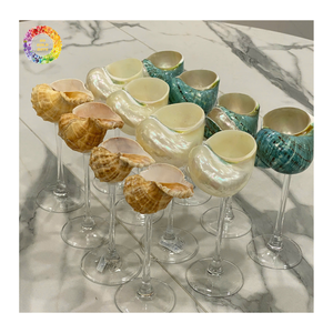 Copas de vino de lujo con forma de concha, hechas a mano, decoración vintage para mesa de boda, tazas de concha hechas a mano, tazas de cerámica de concha natural. - Product Image 4