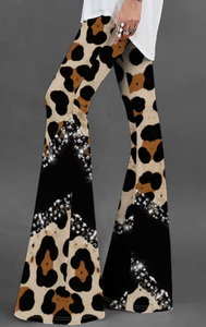Hardhoodi Interination Women Sporty High Waist Print <b>Leggings</b> <b>Flare</b> Pants Elastic Waist Full Length Yoga Workout Trousers - Product Image 5