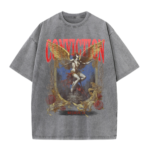 Camiseta Oversize de Algodón Estampada con Ángel 'Conviction' para Hombre, Estilo Urbano, Manga Corta, Cuello Redondo, Efecto Desgastado - Product Image 2
