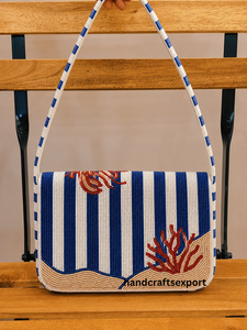 Sac à bandoulière de luxe fait main en perles de rocaille, style côtier, sac à main brodé pour femme |   Sac à main personnalisé léger et écologique avec logo - Product Image 2