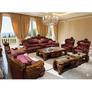 Juego de Sofás de Madera de Teca Tallada Tradicional y Moderna para Sala de Estar, Estilo Palacio Imperial, Origen Indio, Precio de Fábrica - Product Image 4