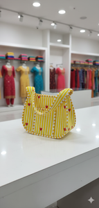 Bolso de Hombro de Tela de Algodón Acolchado - Amarillo a Rayas, Impermeable, Ligero, Lavable a Mano, Estilo Vintage para Navidad y San Valentín - Product Image 3