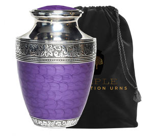 Urne funéraire en métal violet pour cendres humaines |   Urne funéraire commémorative pour adultes en argent poli gravé de motifs floraux |   AMBLE DECOR 220 Cubic - Product Image 2