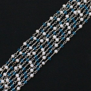 Chaîne de chapelet en topaze bleue nacrée, fil plaqué argent, chaîne perlée pour la fabrication de bijoux, collier, bracelet - Product Image 4