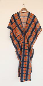 Vestido Maxi Kaftan Tradicional Teñido a Mano, Ecológico, de Algodón Lavable y Transpirable, con Cuello en V, Estilo Bohemio con Cordón Ajustable para Mujer - Product Image 3