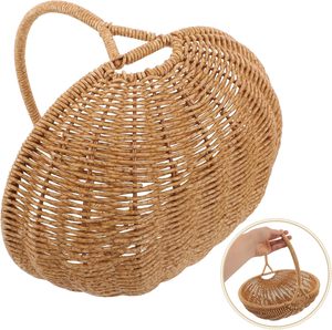 Natural Brown Rattan Picnic <b>Basket</b> Boat Shaped Handwoven Open <b>Wicker</b> <b>Storage</b> Hamper with High Handle for Outdoor Camping Flower - Product Image 5