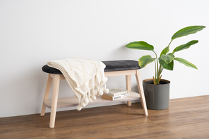 Modern Minimalist White Wash Dining Bench with Upholstered for <b>Small</b> Space Living and Apartments - Product Image 4