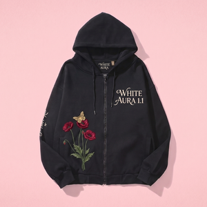 Sudadera con Capucha y Bordado Floral, Bolsillo Frontal, Corte Regular, Estilo Casual para Otoño, 100% Algodón Tejido, Unisex, 350g, Logotipo en la Espalda - Product Image 1