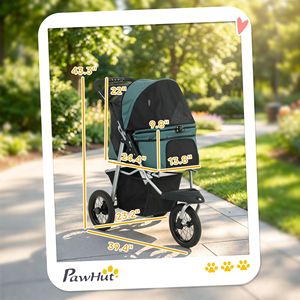 Aluminium Foldable Dog Stroller 12\" Rubber <b>Wheels</b> Dark Green for <b>Small</b> Dogs up to 22 LBS Car Compatible Pet Stroller - Product Image 3