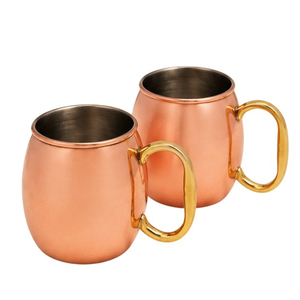 Ensemble de tasses à Moscow Mule en cuivre massif pur, fabriquées à la main, de haute qualité, en forme de baril, avec une élégante poignée en laiton, pour bar. - Product Image 1