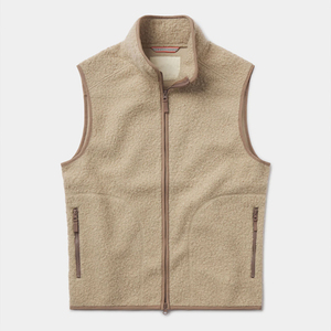 <b>Men's</b> Beige Stand Collar Zippered Velour <b>Vest</b> Casual Plus Size Autumn Outerwear Solid Color Front Zip Closure 100% Polyester - Product Image 1
