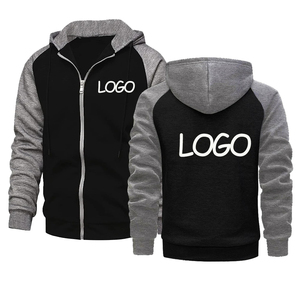 Sweat-shirt à capuche zippé raglan en molleton noir et bleu pour homme, vêtement de sport décontracté, veste de course, grandes tailles - Product Image 3