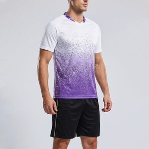 Conjunto de Camiseta y Pantalones Cortos de Fútbol con Degradado Blanco y Morado, Uniforme de Fútbol para Hombre, Estilo Raglán - Product Image 1