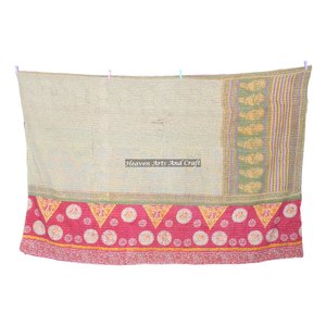 Indian Patola Kantha <b>Quilt</b> Floral <b>Quilt</b> Bedspread Bedding Blanket Indian Reversible Hand Stitched Heavy <b>Throw</b> Old Sari Blanket - Product Image 2