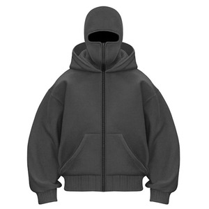 Clush Sports Thick Fleece 100% Cotton Balaclava Zip Hoodie Winter Face Cover <b>Jacket</b> Unisex Style OEM Custom Embroidery Pocket - Product Image 3
