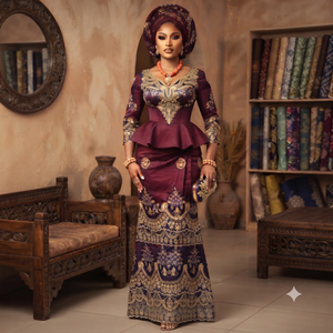 Tela George Azul Rey SRT Mediana con Bordado Intenso |   Conjunto George de Lujo para Bodas Africanas - Product Image 2