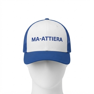 Casquette de baseball pour homme, blanche et bleue, style trucker, avec logo brodé personnalisé, dos en mesh, fermeture snapback, réglable - Product Image 3