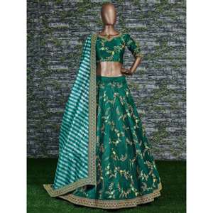 Conjunto de ropa de novia de mujer Lehenga Choli bordado verde maravilloso - Product Image 5