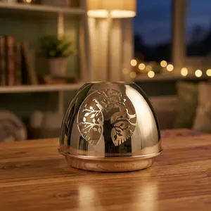 <b>Silver</b> Plated Brass Tea Light Holder | Handmade Candle <b>Lamp</b> | Copper Tone Home Decoration | TREE OF LIFE TEA LIGHT HOLDER - Product Image 3