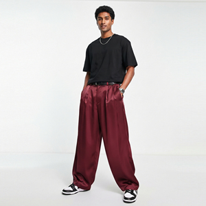Men Premium Satin Trousers Regular Fit Soft Lightweight Comfortable Casual Winter Wide Leg Drawstring Closure High Street <b>Pants</b> - Product Image 6