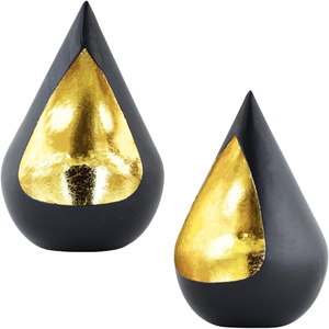 Juego de 2 Portavelas Decorativos Estéticos para Velas de Té, Hechos de Metal con Revestimiento de Lámina Dorada Negra - Product Image 2