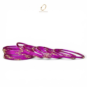 Nouveauté : Bijoux indiens, bracelets en verre rose vif style Kashmiri, plaqués or, cristaux, pour mariage et occasions festives, prix de gros - Product Image 4
