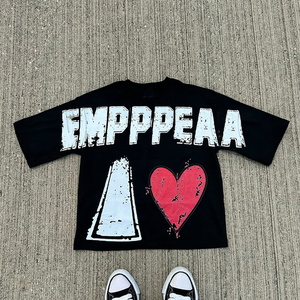 Streetwear de haute qualité 100% coton éponge surdimensionné pour hommes T-shirt respirant régulier en silicone imprimé - Product Image 6