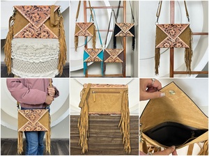 Southwest Cowgirl moda mujer mano Tooled Suede cuero Crossbody flecos bolso estilo occidental sobre bolsos de mano - Product Image 3