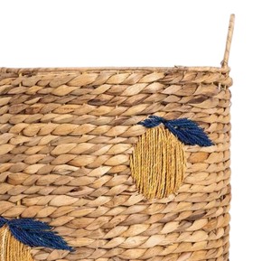Handmade Eco Friendly Water Hyacinth <b>Basket</b> with Lemon Embroidery Woven Storage <b>Hamper</b> with Handles <b>for</b> Room Trend - Product Image 2