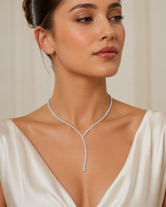 สร้อยคอรูปตัว Y ประดับเพชรแล็บโกรว์แบบปาเว่ ทองคำขาว 14K - Product Image 2