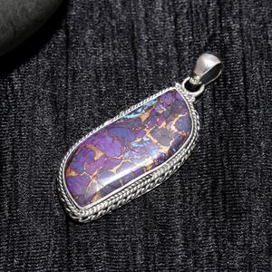 Pendentif en cuivre violet et turquoise, pierre précieuse fantaisie, argent sterling 925, bijoux faits à la main pour femmes, bijoux fins et élégants - Product Image 1