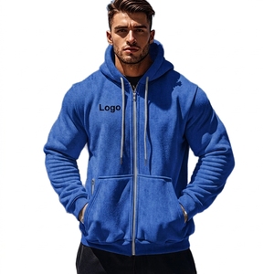Men's Hooded <b>Zipper</b> <b>Sweatshirt</b> Solid Color Fleece Casual Regular Fit Autumn Wear Front Logo Design - Product Image 4
