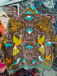 Hand Embroidered <b>Velvet</b> <b>Jacket</b> Mandarin Collar Full Sleeve Floral Bird Pattern Spring Women's Outerwear - Product Image 4