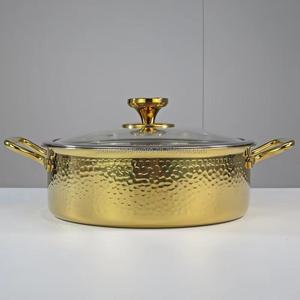 Cacerola de Acero Inoxidable Martillado de Lujo, Dorada, con Tapa de Cúpula, Recipiente Aislado para Mantener la Comida Caliente, Plato para Servir Buffet - Product Image 6