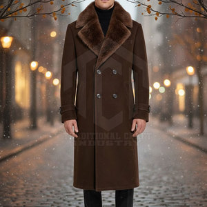 Manteau en laine raffinée pour homme, design classique, tissu respirant et doux, garniture en fourrure, service OEM, vêtements d'extérieur pour l'hiver - Product Image 4