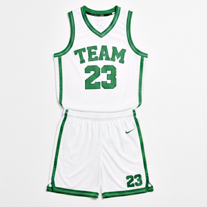 Uniforme de Baloncesto de Poliéster 100% de Calidad Premium en Blanco con Verde, Ropa Deportiva de Venta Caliente a Precios de Mayoreo - Product Image 3