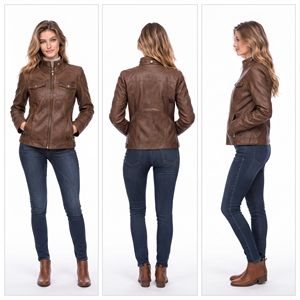 Women's Cowhide Leather Moto <b>Jacket</b> Stand Collar Zipper Closure Casual Wear PU Leather <b>Jacket</b> Women Winter Fashion <b>Jackets</b> - Product Image 5
