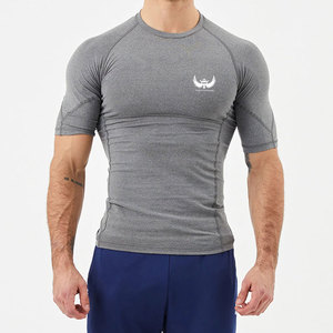 Custom <b>Men</b> Solid Casual Compression Shirts Short Sleeves 180 Grams Washed Moisture Wicking <b>Stretch</b> Fitness Workout Sports Wear - Product Image 1