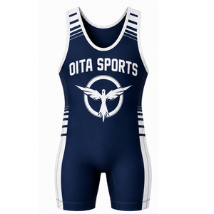 Combinaison de lutte sublimée bleu marine et blanc pour hommes, imprimé numérique, en polyester, tenue de lutte, vêtements de sport performants - Product Image 2