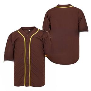 Camiseta de Béisbol Marrón de Manga Corta con Cuello en V y Botones al Frente, Unisex, de Malla de Poliéster Transpirable para Todas las Temporadas - Product Image 1