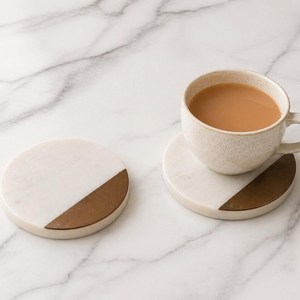 Juego de posavasos redondos de mármol y madera con base de madera, posavasos modernos de piedra para bebidas, diseño duradero, posavasos para té de UO - Product Image 4
