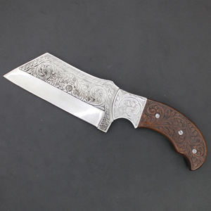 มีดพับทำมือ Damascus Custom OEM ด้ามทำจากกระดูกอูฐและเขาควาย สลักลาย พร้อมปลอกหนัง - Product Image 2